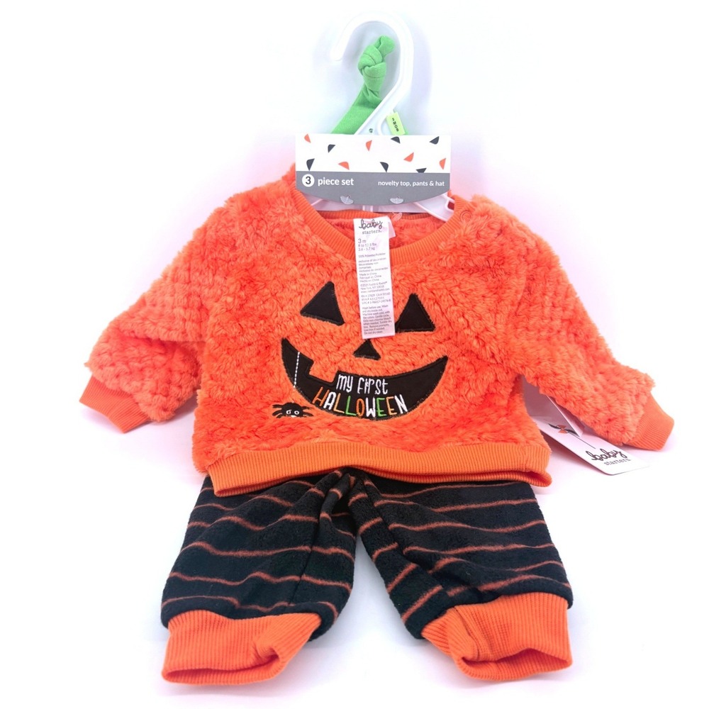 Baby Starters My First Halloween Pumpkin 3 Piece Set Top Pants Hat 3M NWT